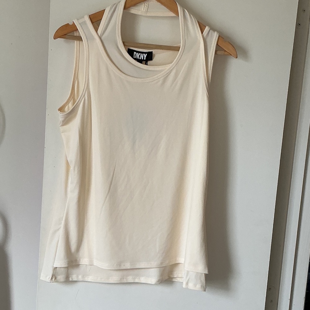 DKNY Cream Racerback Layered Tank Top